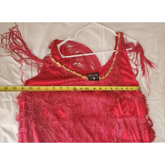 Charades Dress Red Fringe Womens 1x Flapper Style With Gold Sequin Scoop Neck - Picture 4 of 10